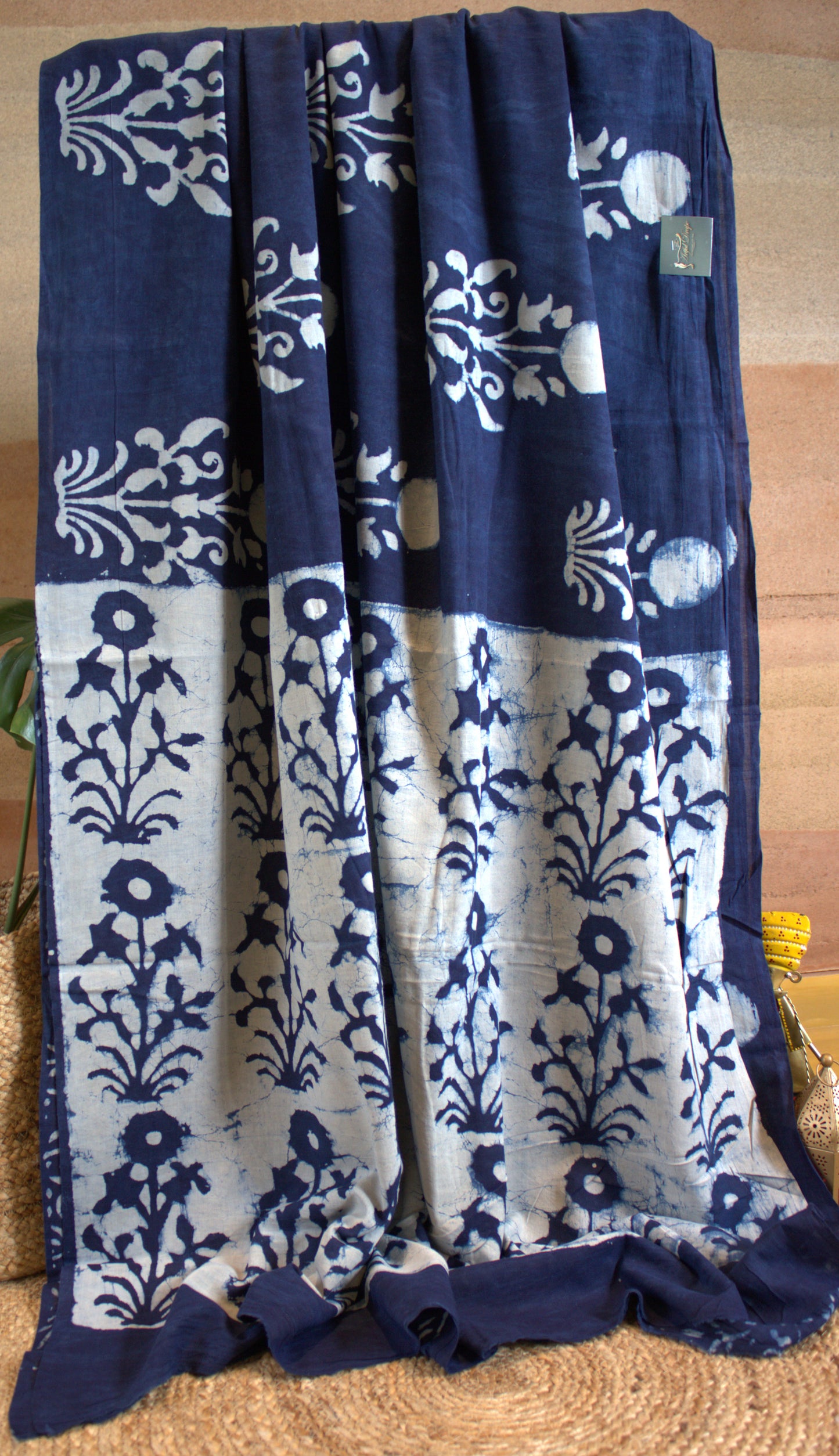 Mul Cotton Blue saree Hand block print