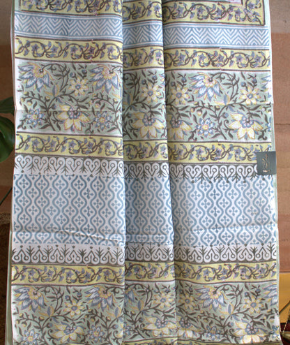 Cotton Pista green floral Saree Hand printed