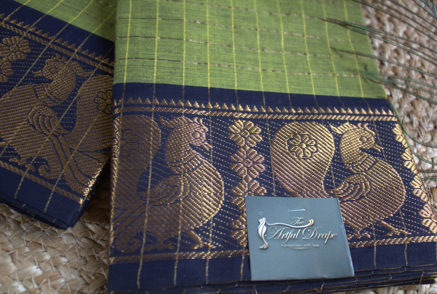 Madhurai Sungudi Green saree with zari border (without blouse)