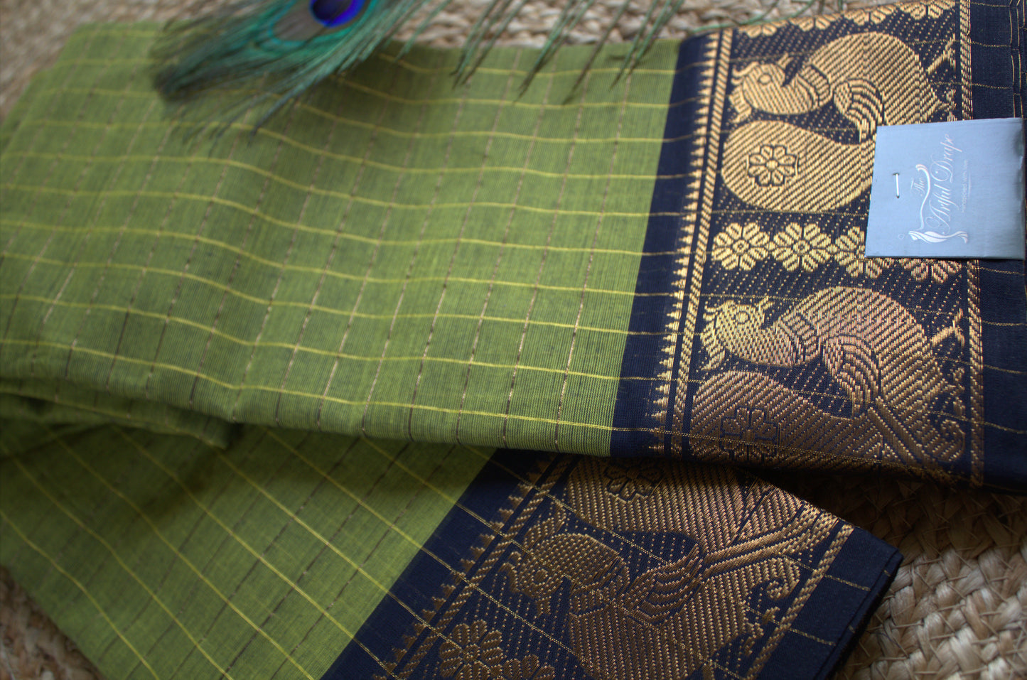 Madhurai Sungudi Green saree with zari border (without blouse)