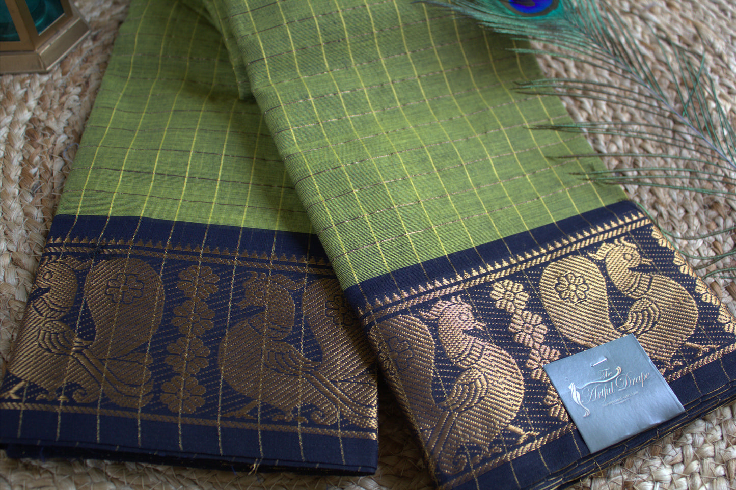 Madhurai Sungudi Green saree with zari border (without blouse)