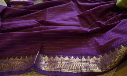 Kalyani cotton Green saree with Purple zari pallu and contrast purple blouse