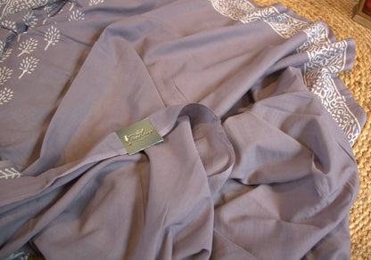 Mul cotton Grey Saree hand printed