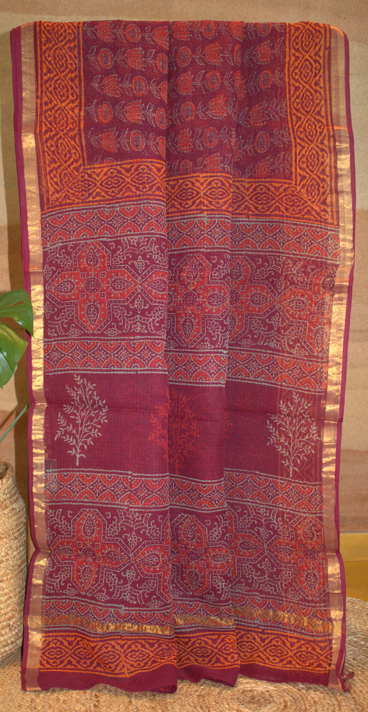 Kota Maroon Saree with small zari border