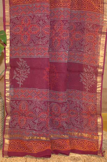 Kota Maroon Saree with small zari border