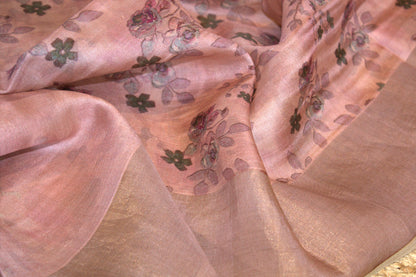 Pure Tussar silk Onion Pink saree with Zari border