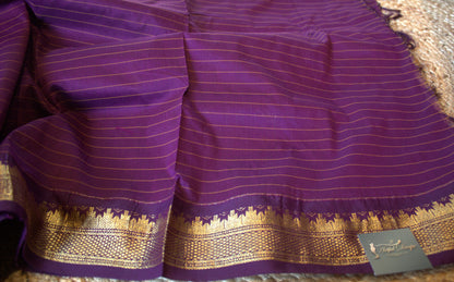 Kalyani cotton Orange saree with Purple golden Zari border and running blouse