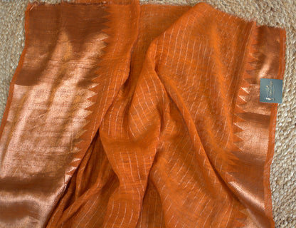 Matka Burnt orange Silk saree with checks and running blouse