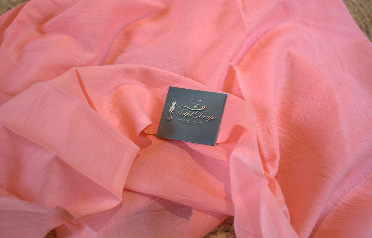 Mul cotton Peach Saree Hand printed