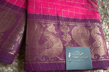 Madhurai Sungudi Pink saree with Purple zari border (without blouse)