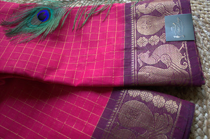 Madhurai Sungudi Pink saree with Purple zari border (without blouse)