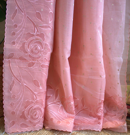 Kota Pink Saree with over all embroidery and running blouse