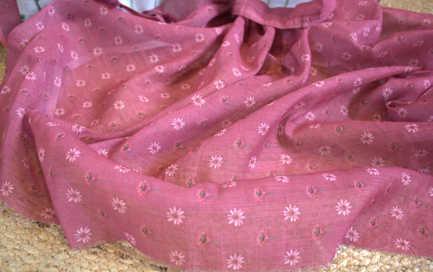 Cotton White saree with hand embroidery and contrast Pink printed blouse