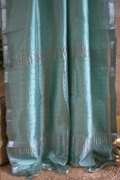 Pure Mangalgiri Pastel Green saree with small zari border and running blouse