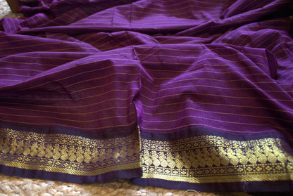 Kalyani cotton Pista green saree with Purple zari pallu and contrast purple blouse