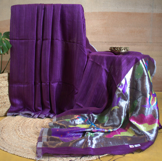 Matka Purple Silk saree with Paithani pallu and running blouse