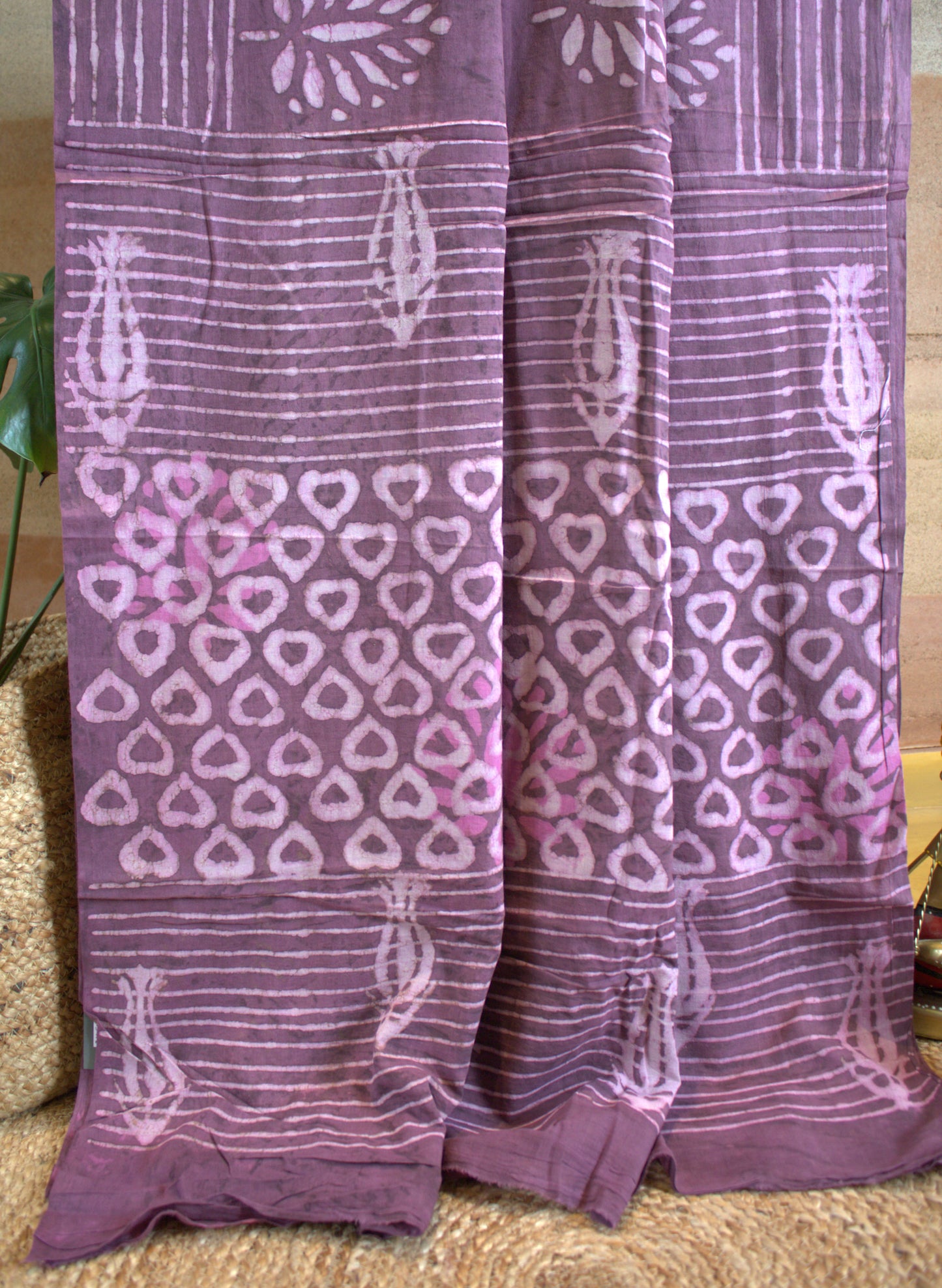 Mul Cotton Purple saree Hand printed