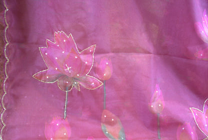Organza Onion Pink printed saree with sequence work and work blouse