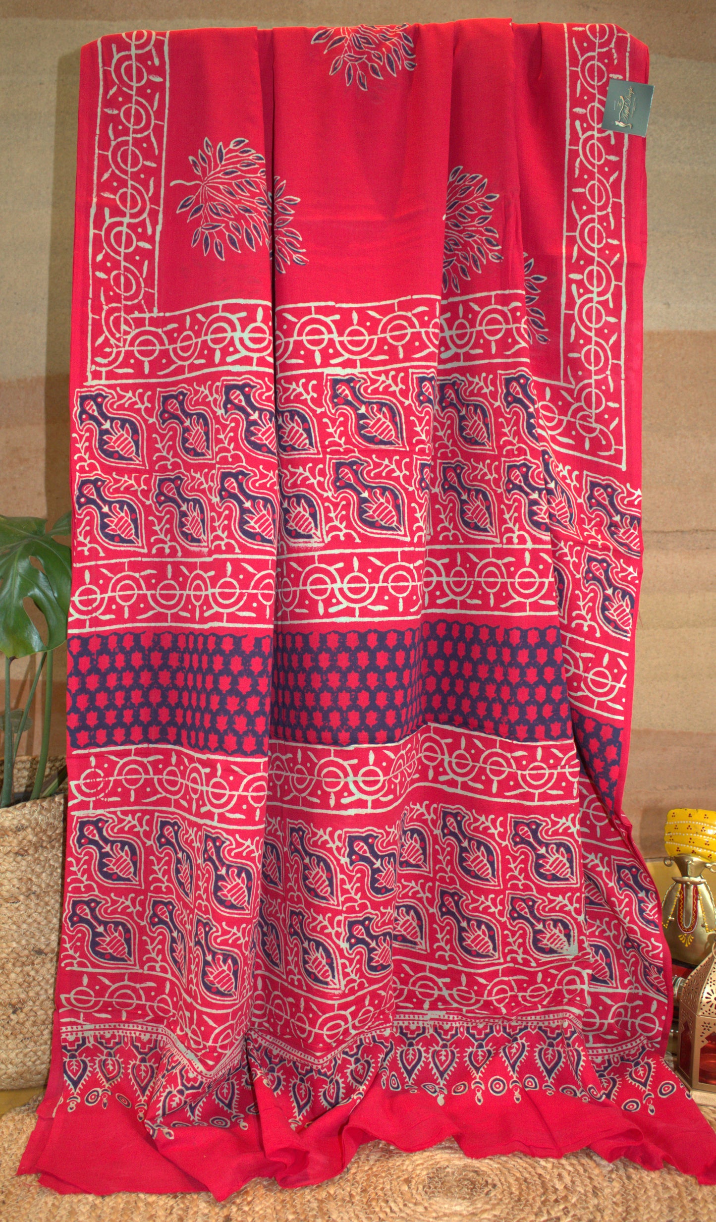 Mul cotton Red Saree Napthol Print