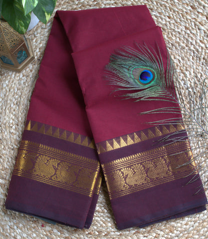 Chettinad cotton Maroon saree with Purple zari border (without blouse)