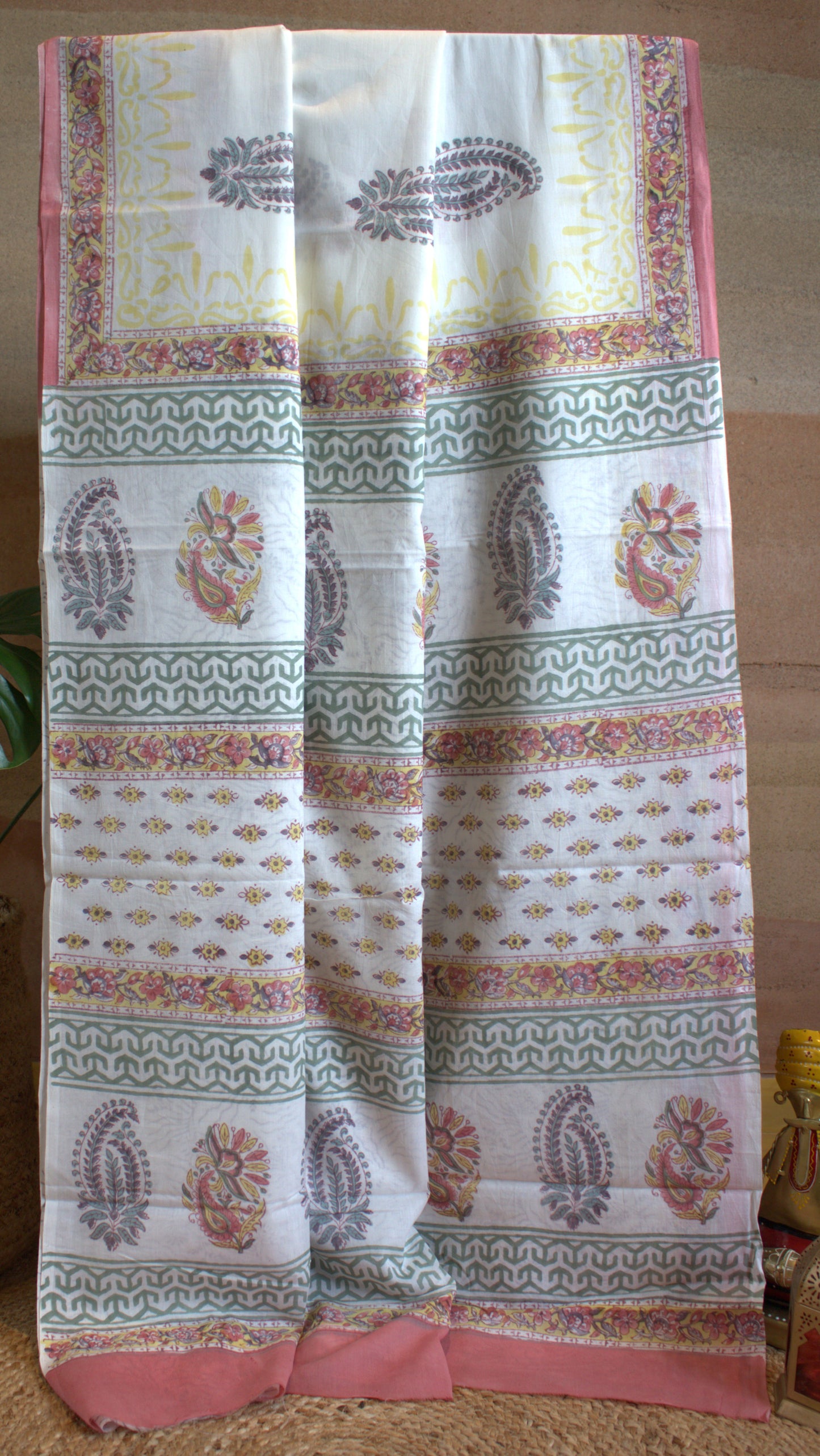 Mul cotton White Saree Sanganeri print