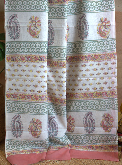 Mul cotton White Saree Sanganeri print