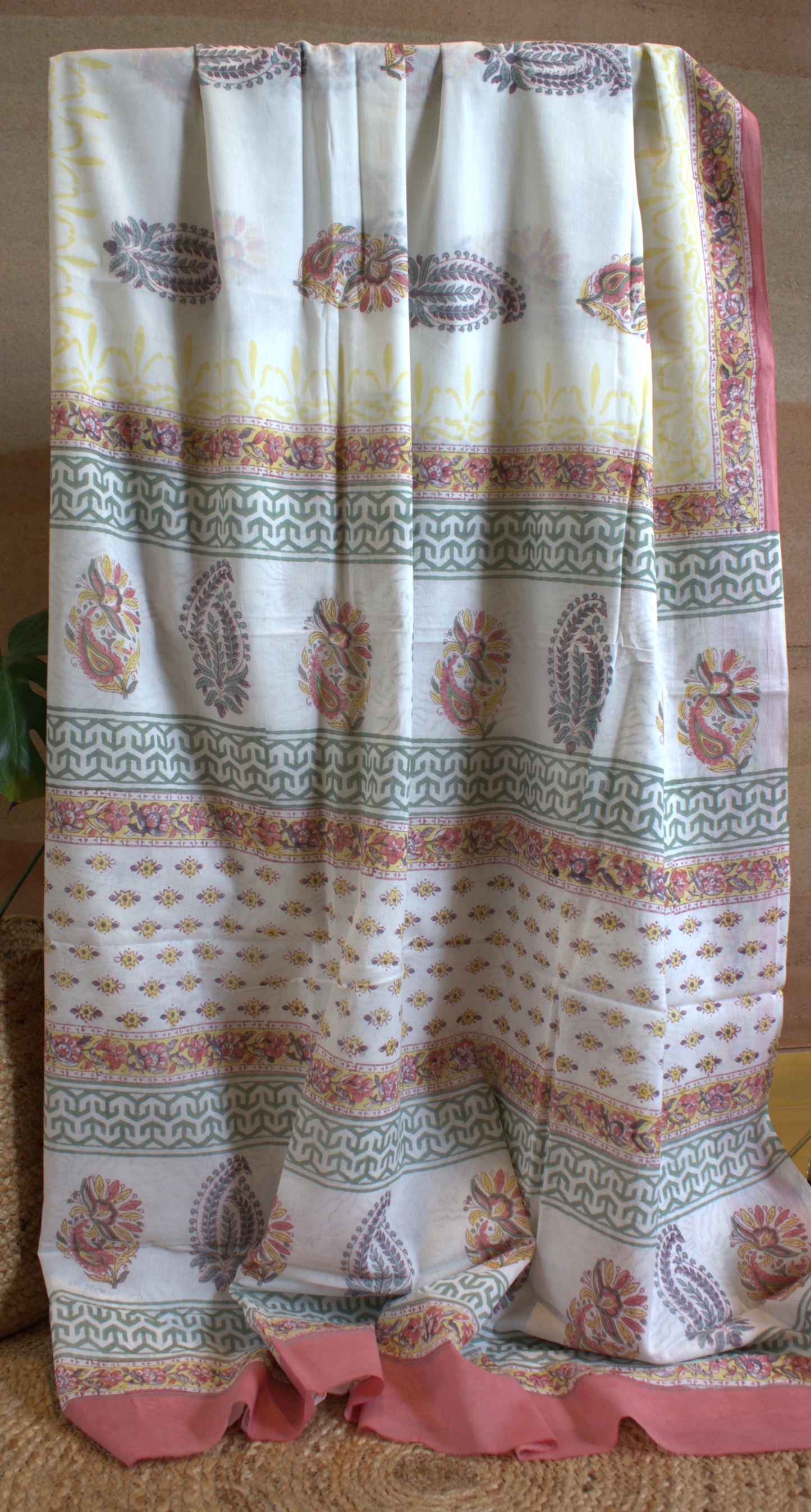 Mul cotton White Saree Sanganeri print
