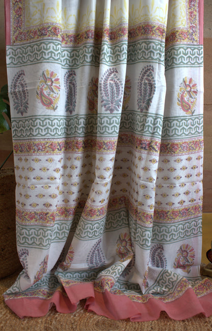 Mul cotton White Saree Sanganeri print