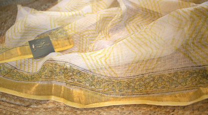 Kota White and Yellow saree with small zari border